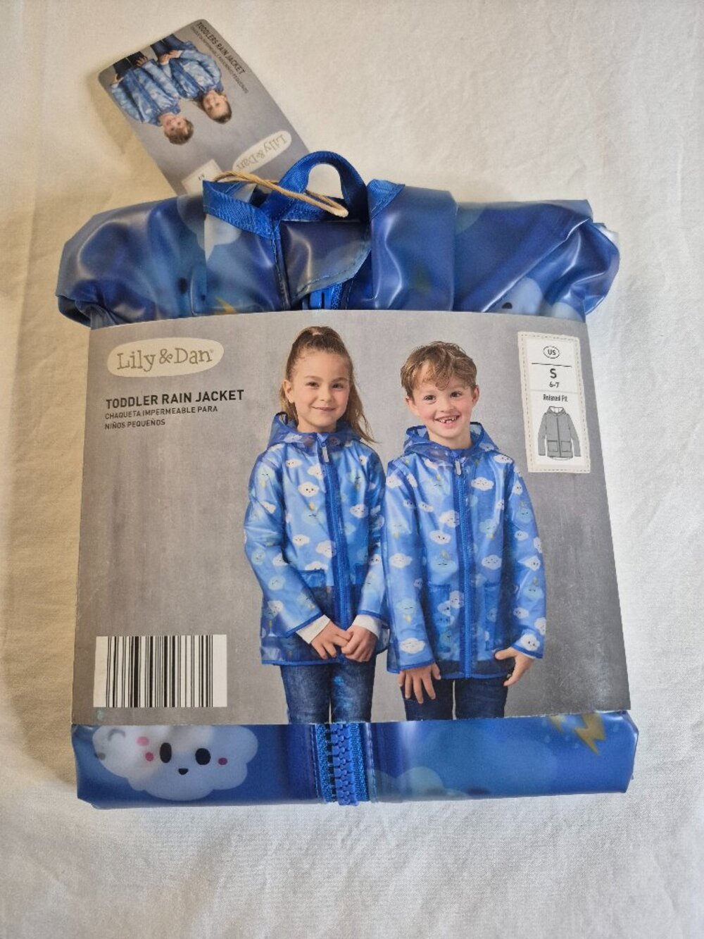 Lily & Dan Toddler Rain Jacket Hooded Clouds Print Blue Size S (6-7) NEW